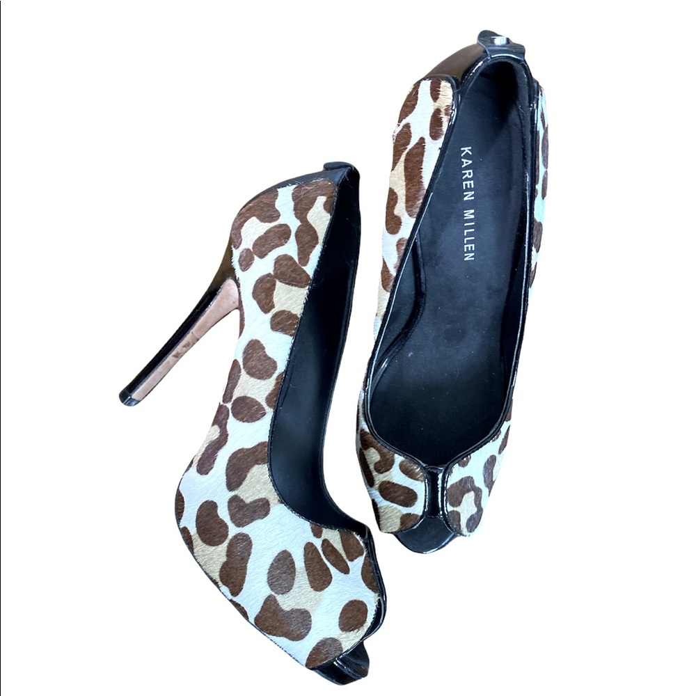 KAREN MILLEN Womens Heel Pumps Shoes Size 38 EUR 8 US Leopard Leather